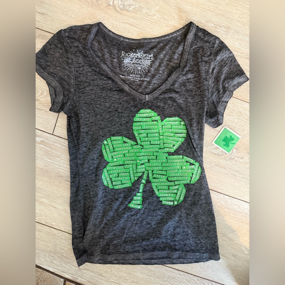 New Rocker Girl St Patrick’s day sexy stretch t shirt. Burnwash style.  Comfy.